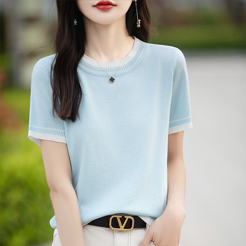 Fashion Women's Thin Color Block Basic Shirt