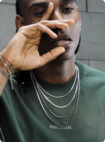 3mm Flat Snake Bone Chain Necklace For Men