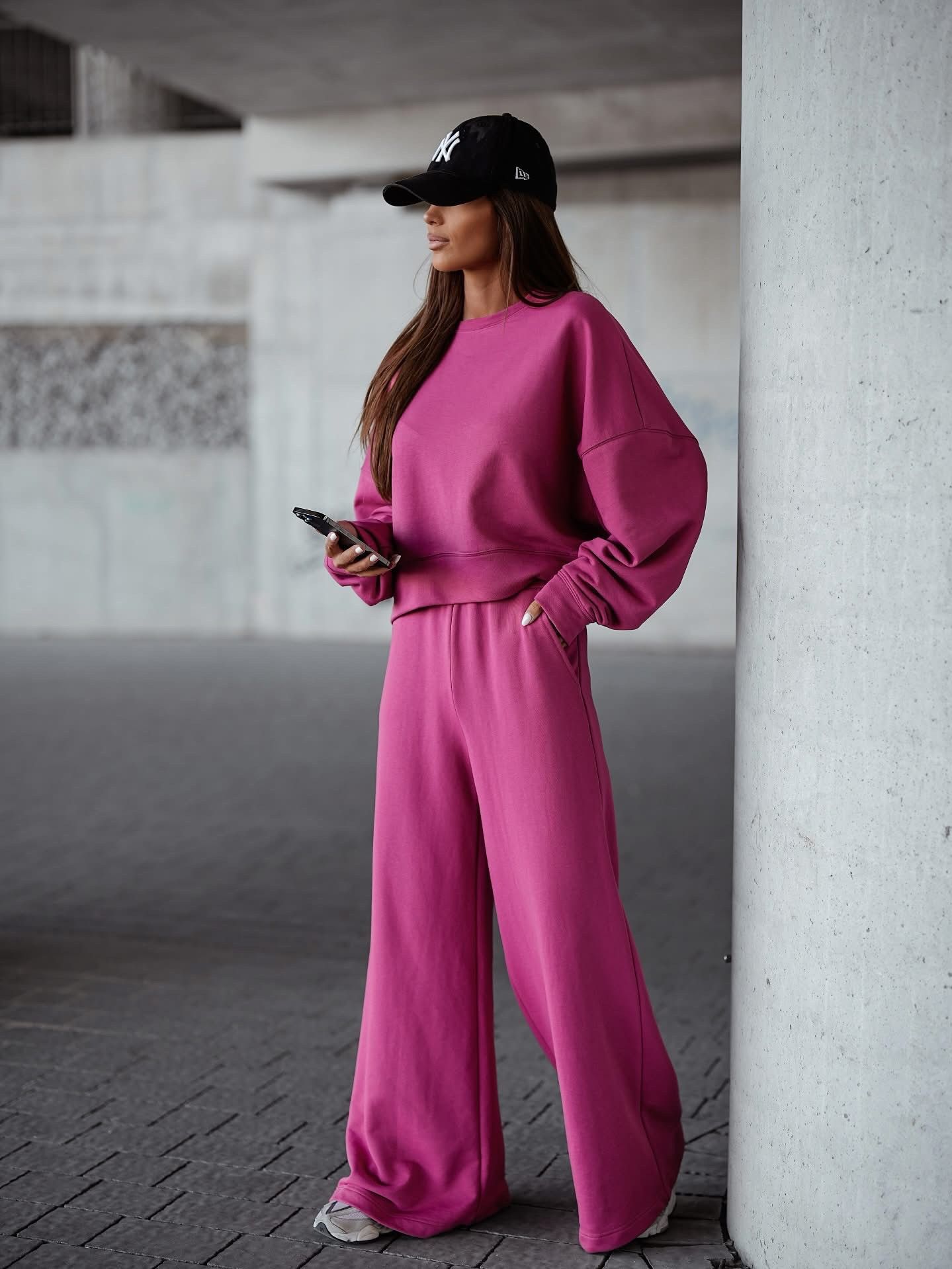 Solid Color Pullover Sweatshirt Pants Women's Suit