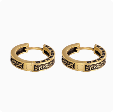 S925 Sterling Silver Vintage Gold Earrings Men's Hip Hop