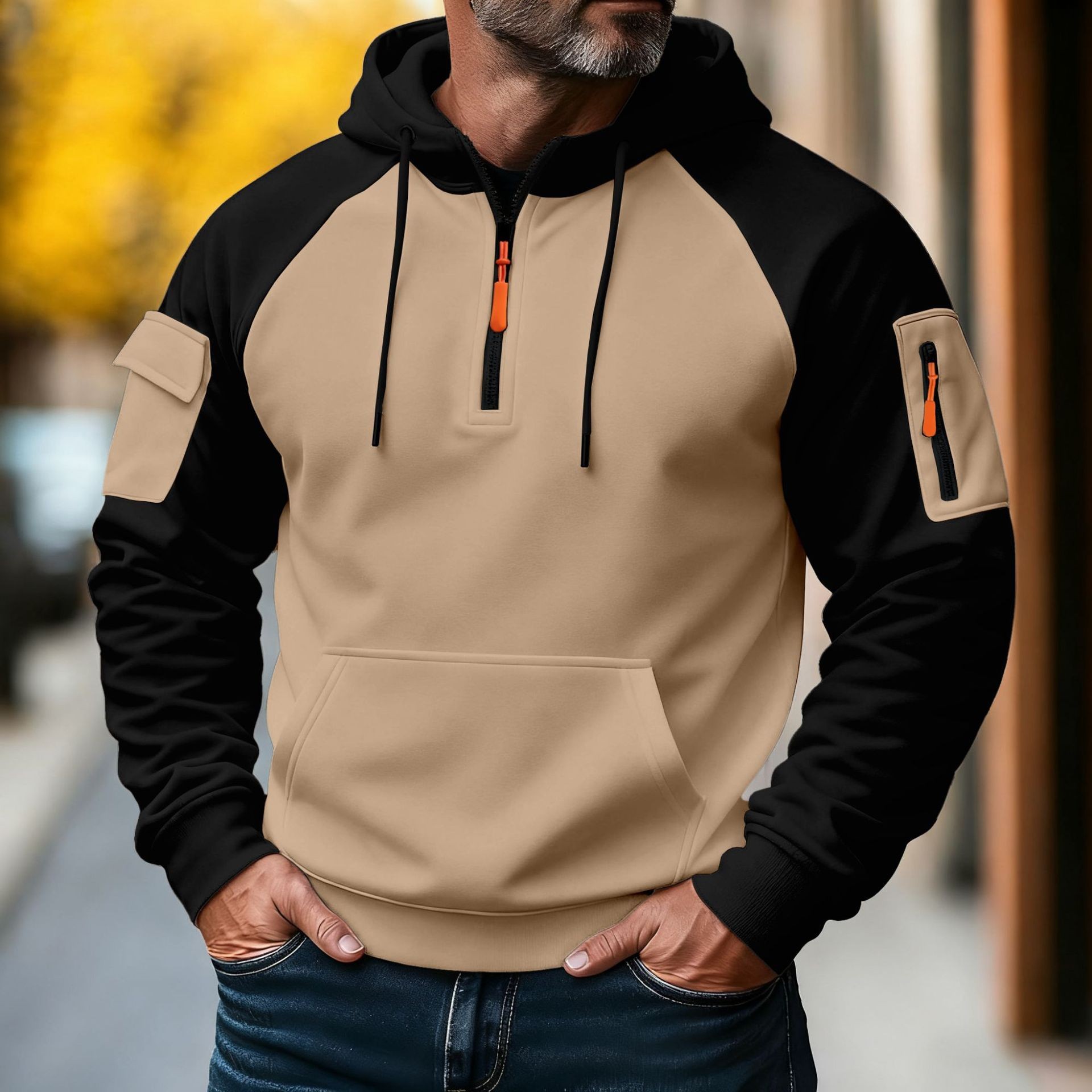 Zipper Decorations Brushed Sports Leisure Pullover Hooded Sweater