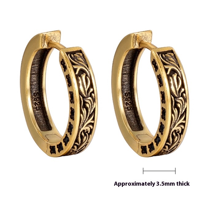 S925 Sterling Silver Vintage Gold Earrings Men's Hip Hop