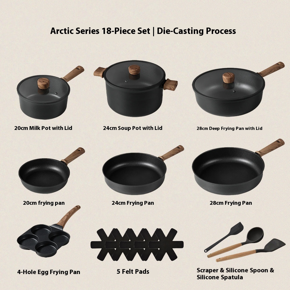 Pan Set Non-stick Frying Pan Household Pancakes Fried Eggs Fried Steak Titanium Wok Black Lightweight Induction Cooker