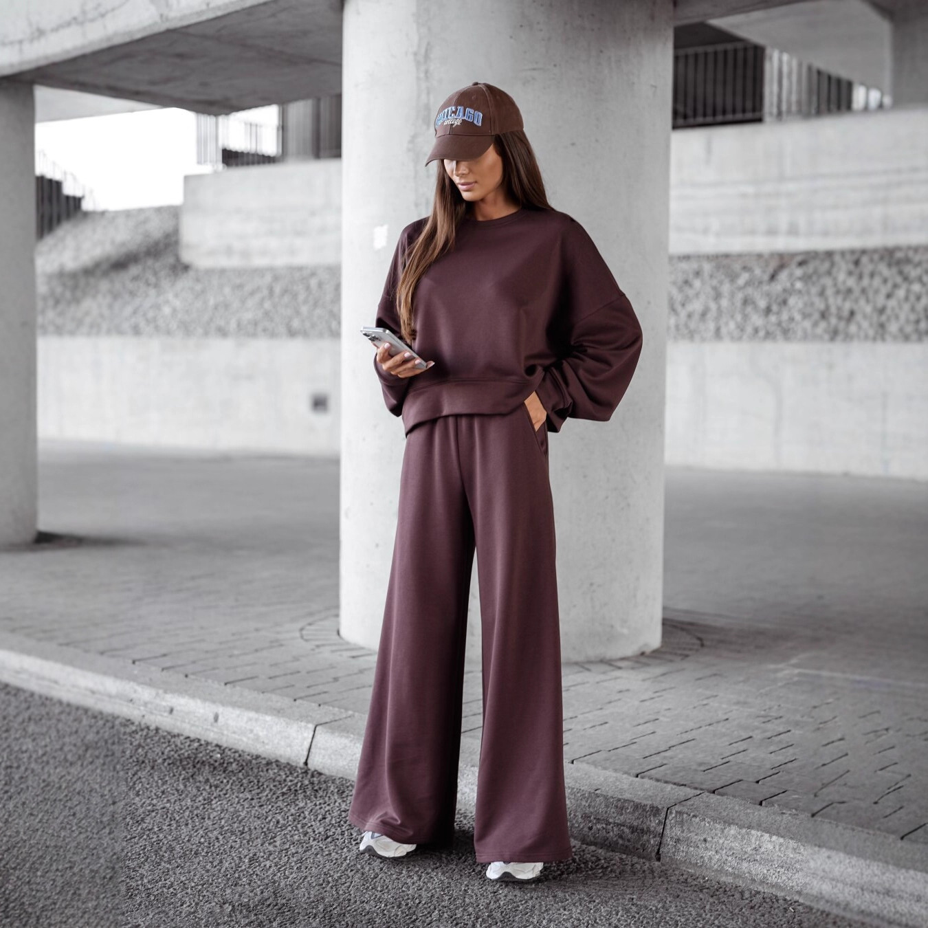 Solid Color Pullover Sweatshirt Pants Women's Suit