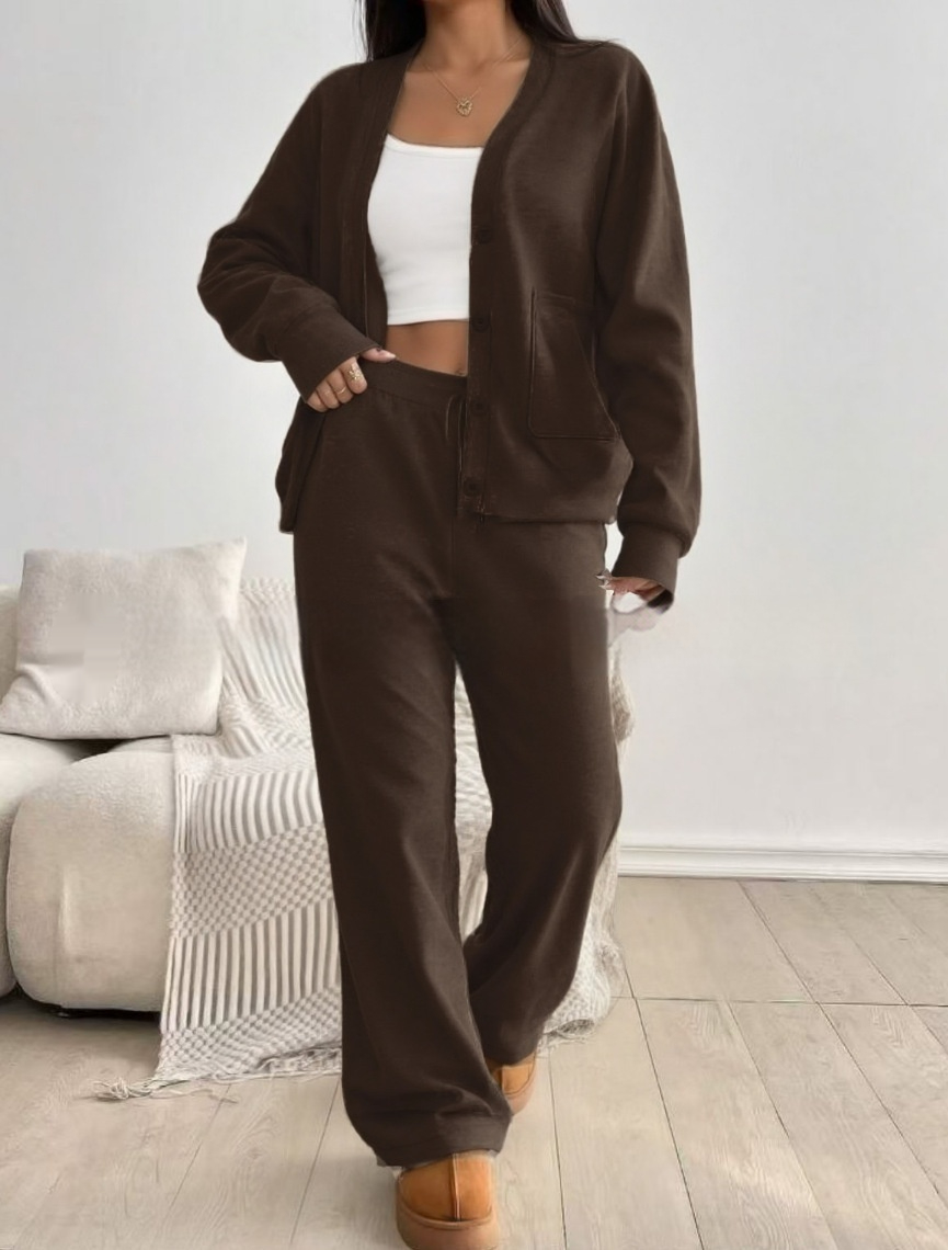 Autumn And Winter Women's Cardigan Jacket Wide Leg Pants Casual Suit