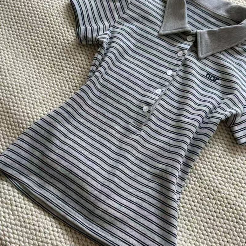 Vintage Stripe Short Sleeve Women's New All-match Design Sense Slim Fit Slimming