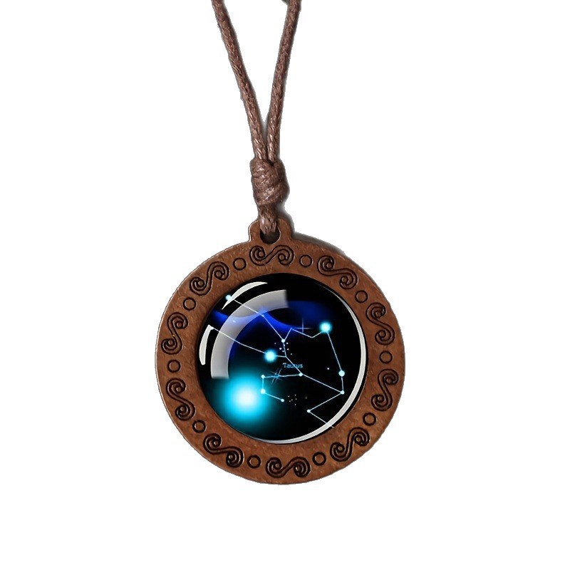 Zodiac Glass Pendant Vintage Necklace