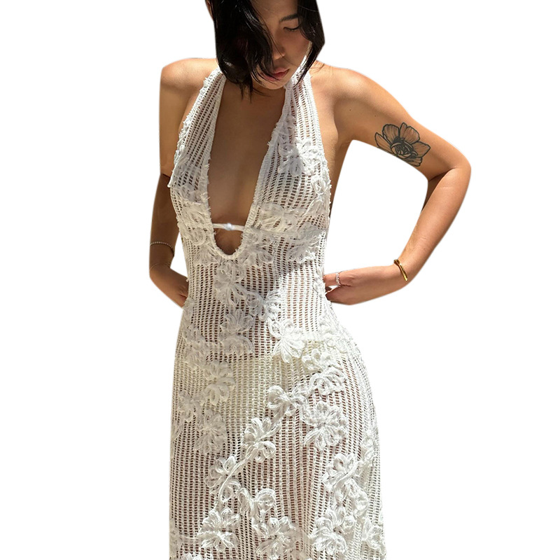 European And American Summer Tube Top Jacquard Material Halter Seaside Vacation Tight Dress