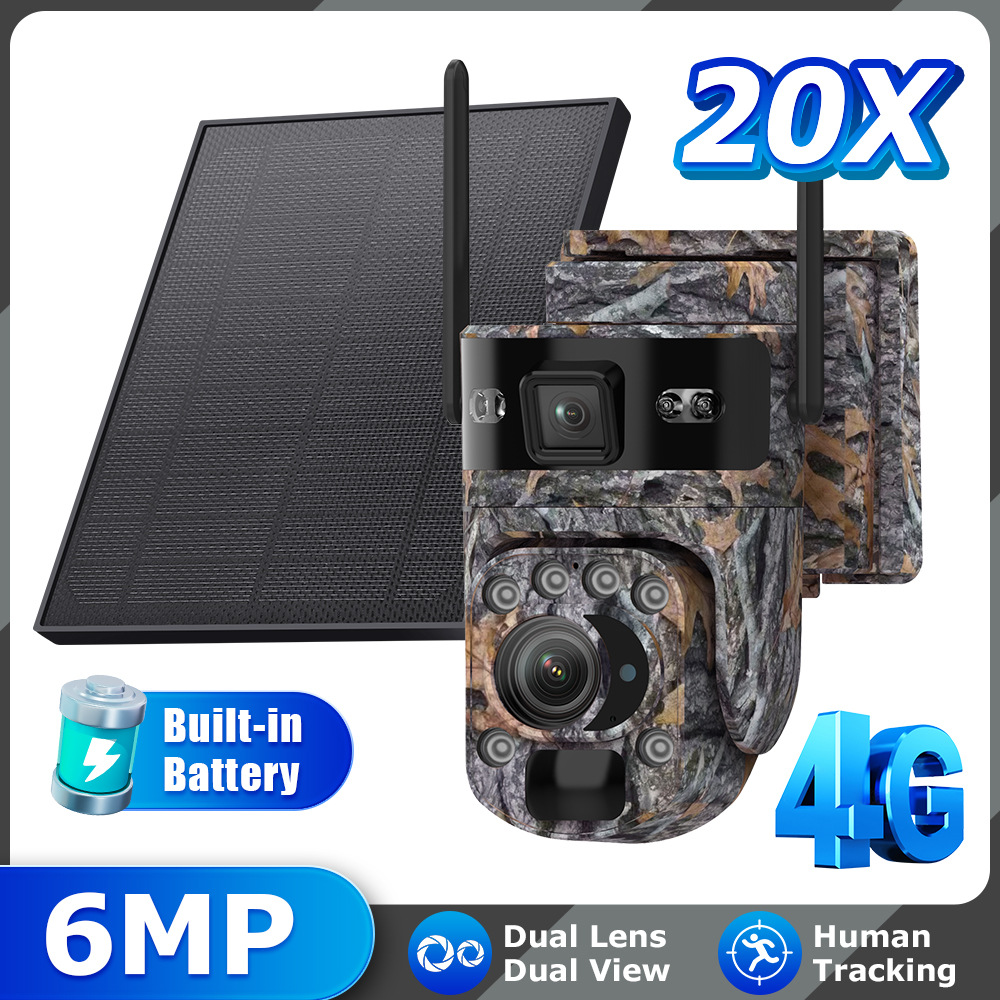 Jungle Camouflage 4G Solar Camera 6MP HD 20x Zoom Surveillance Camera