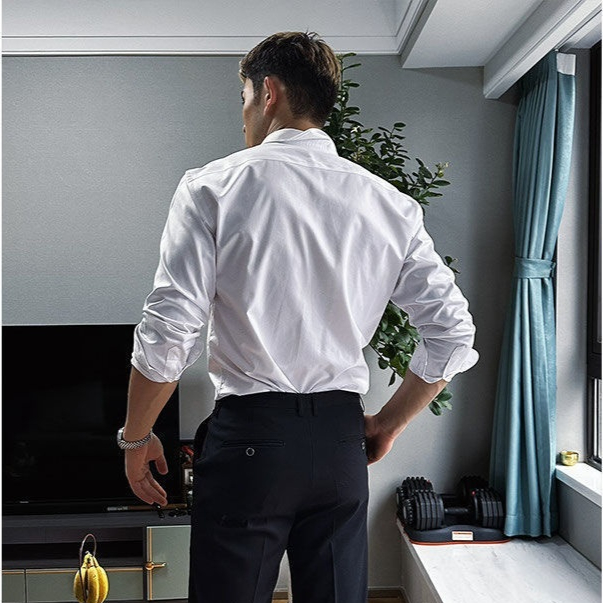 White Shirt Men's Desire-free Lace-up Long Sleeve Casual Large Size