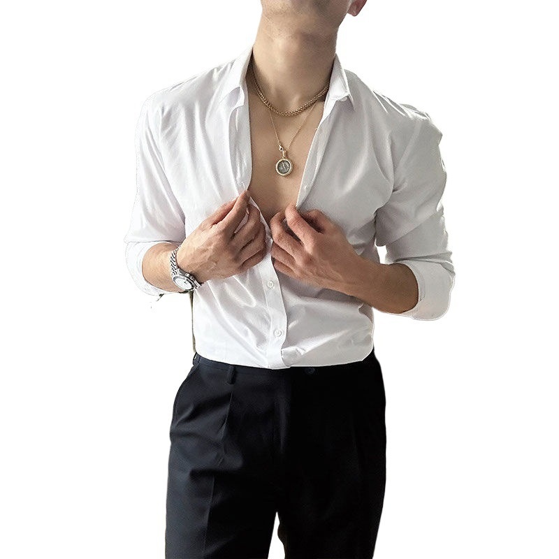 White Shirt Men's Desire-free Lace-up Long Sleeve Casual Large Size