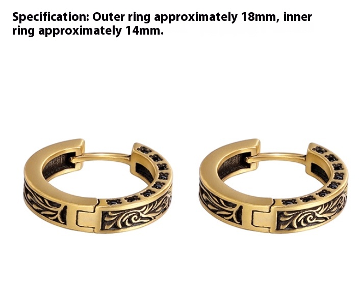 S925 Sterling Silver Vintage Gold Earrings Men's Hip Hop