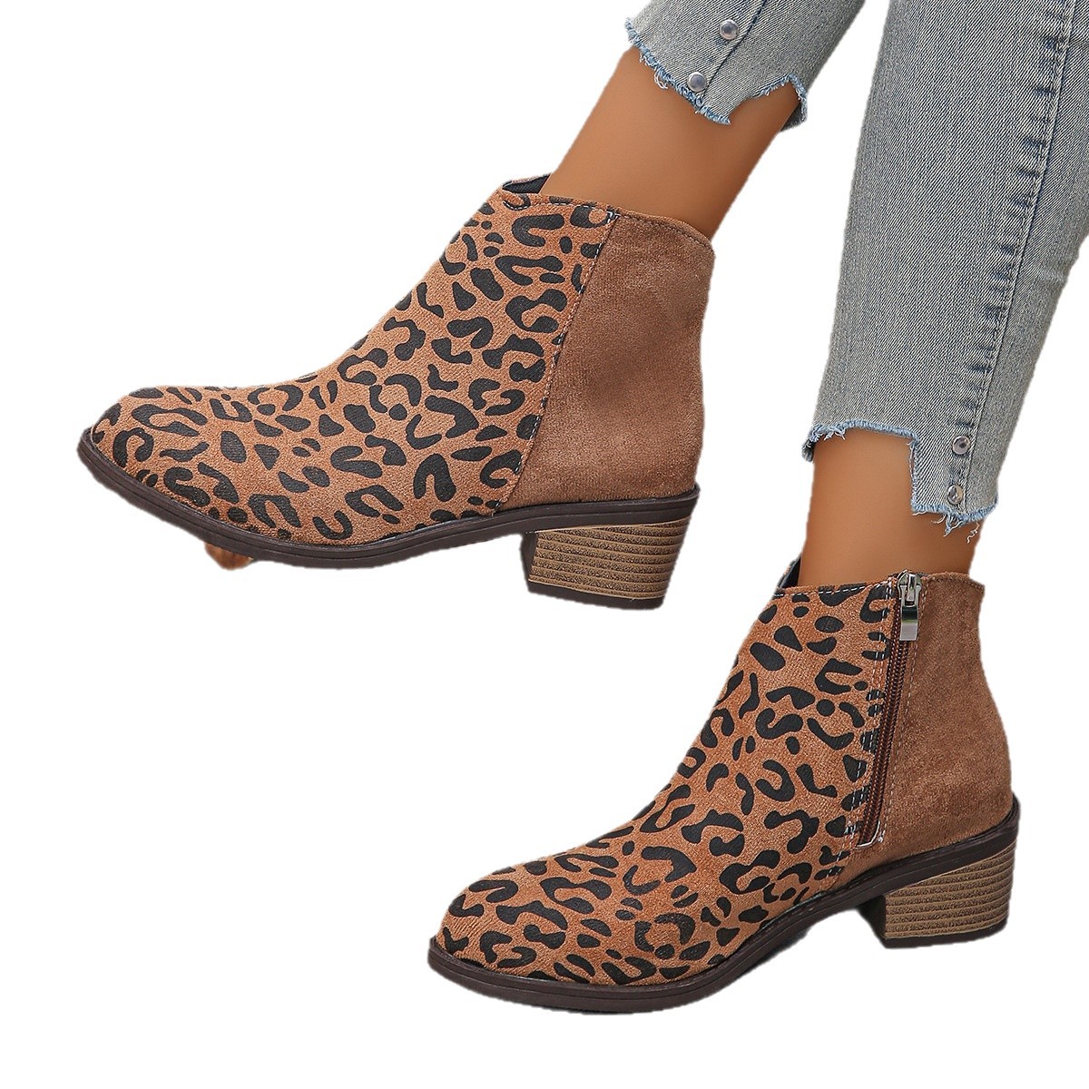 Women's Leopard Print Winter Chelsea Boots