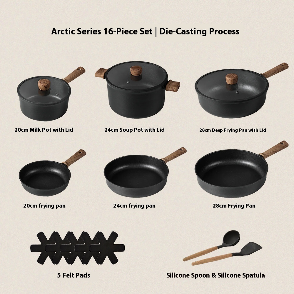 Pan Set Non-stick Frying Pan Household Pancakes Fried Eggs Fried Steak Titanium Wok Black Lightweight Induction Cooker