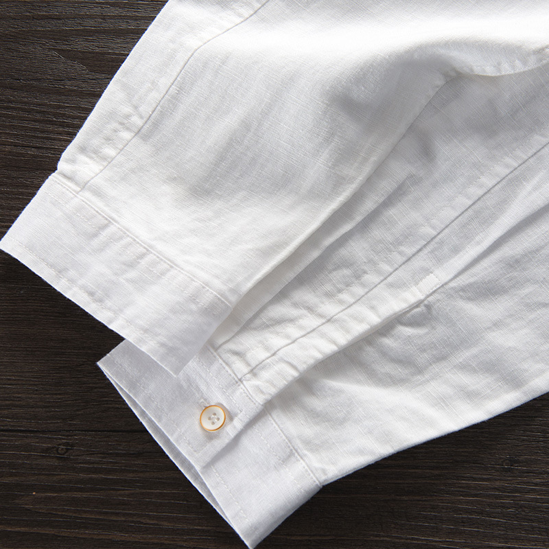 Spring And Autumn Men's Solid Color Long Sleeve Linen Shirt Cotton Linen Fabric