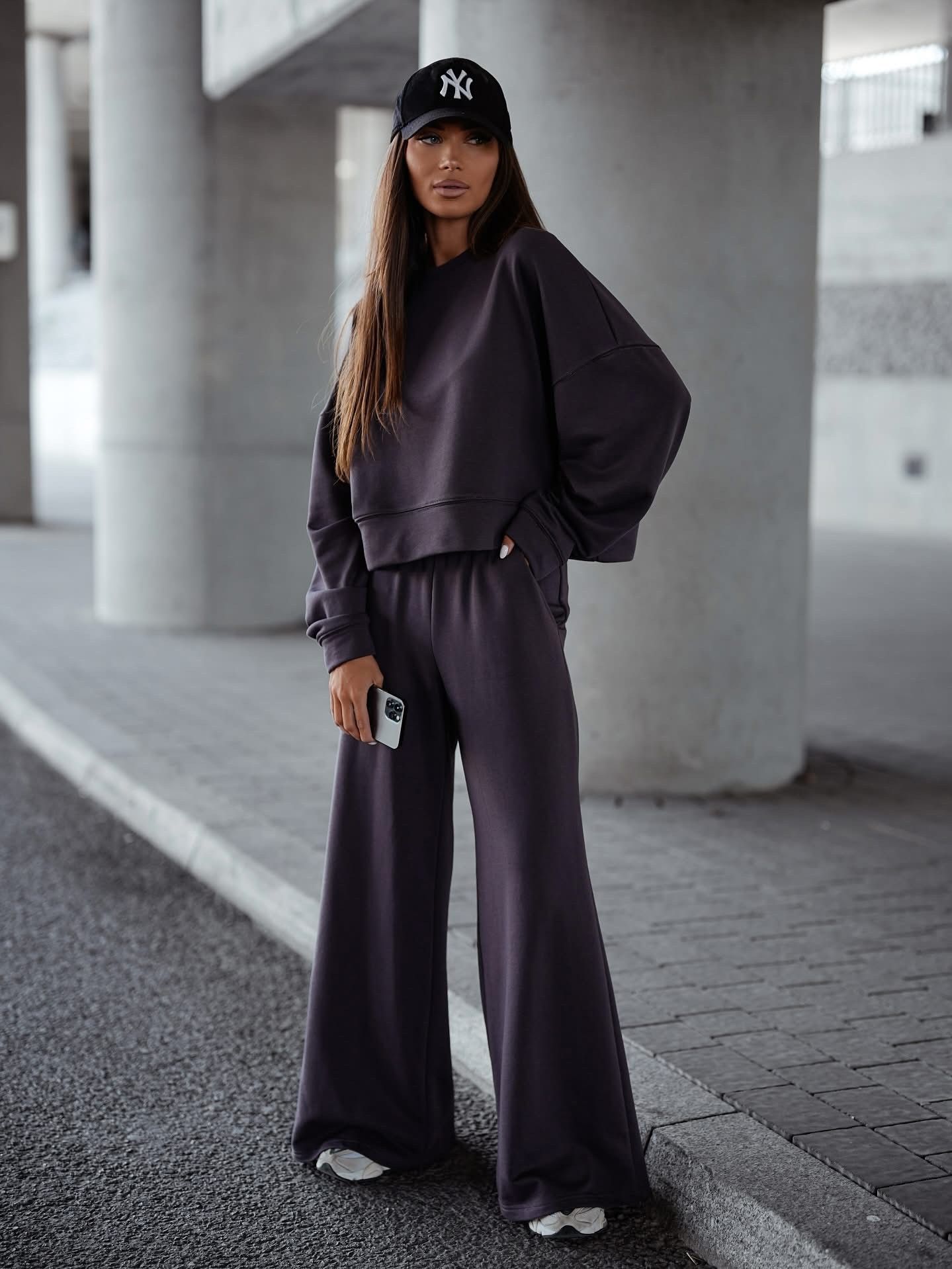 Solid Color Pullover Sweatshirt Pants Women's Suit