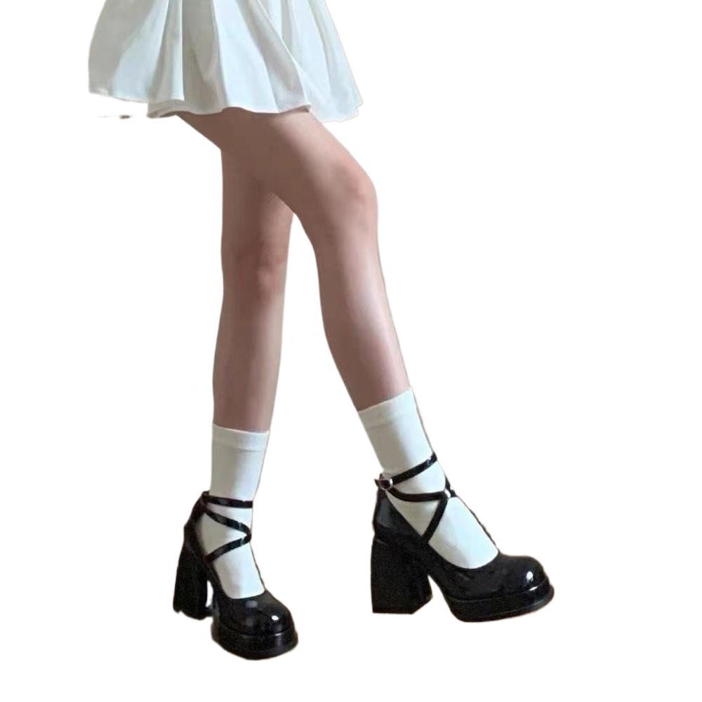 High Heel Thick Bottom Shallow Mouth Leather Shoes With Small Strap