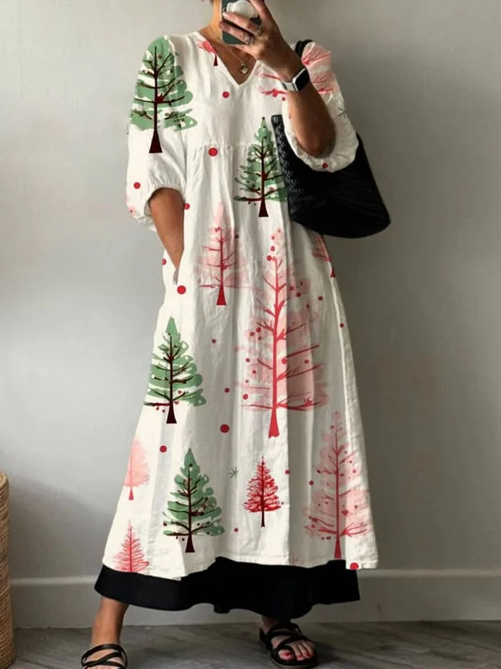 European And American Women's Casual Fashion Printing V-neck Mid-length Dress