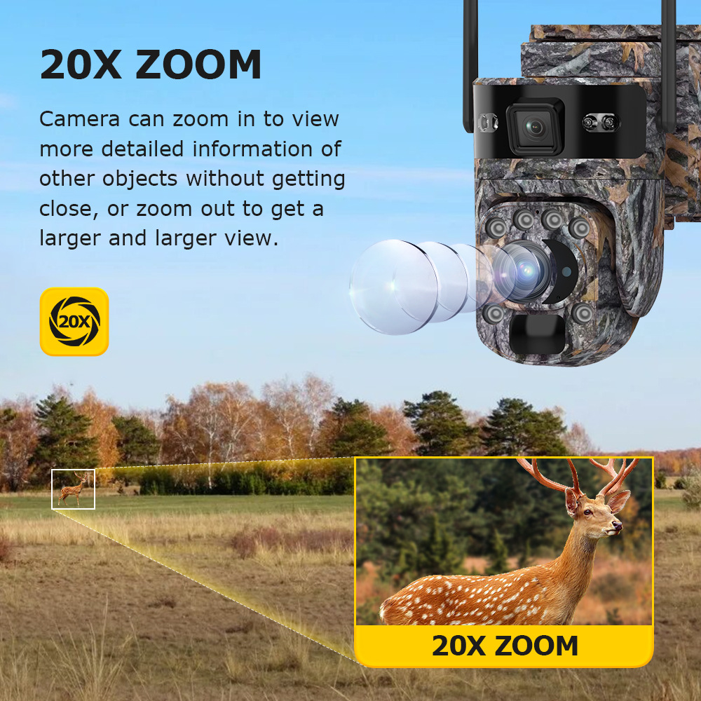 Jungle Camouflage 4G Solar Camera 6MP HD 20x Zoom Surveillance Camera